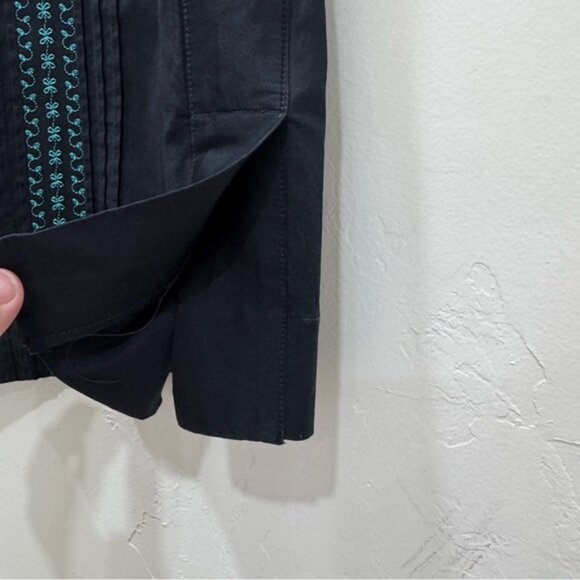 Dos Carolinas Guayabera Embroidered Shirt Dress Small Black Turquoise Cotton - Picture 6 of 13